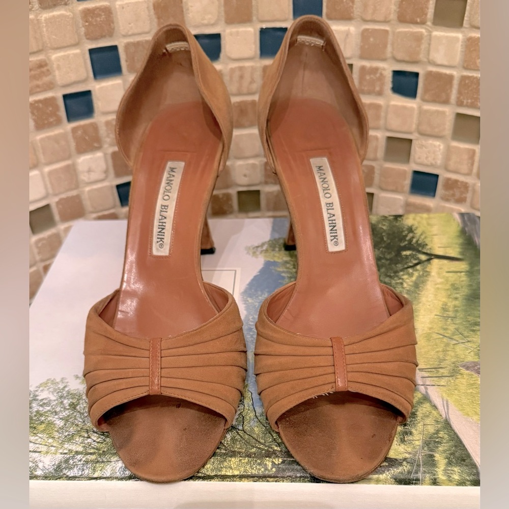 SPRING/SUMMER-READY: Manolo Blahnik Suede D’Orsay High Heel Sandals